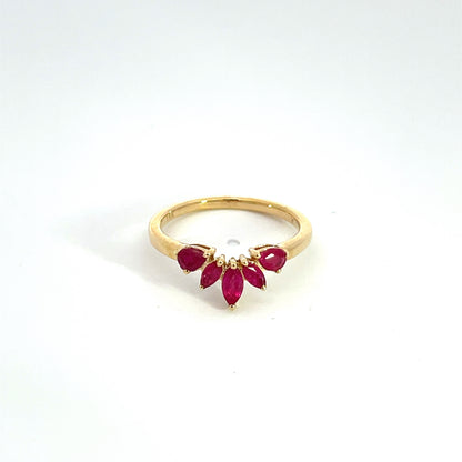 14k Solid Yellow Gold Ruby Flower Ring.