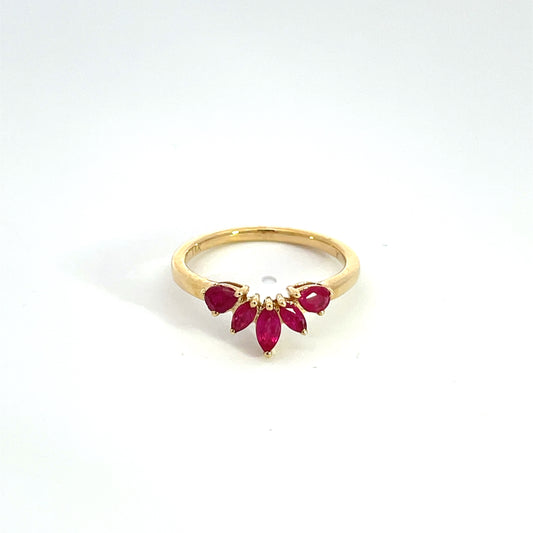 14k Solid Yellow Gold Ruby Flower Ring.