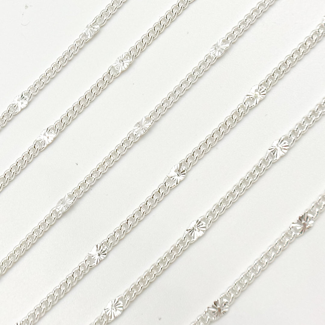 67S5SS. Sterling Silver Curb Chain with Diamond Cut Marina Link