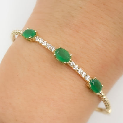 BNF68583EM. 14k Solid Gold Diamond and Emerald Bangle