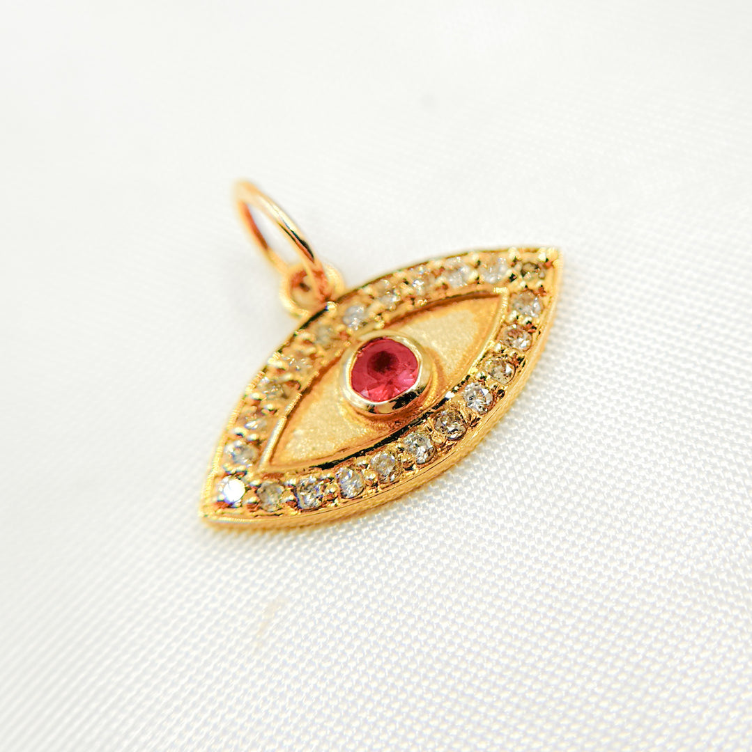 14k Solid Gold Diamond and Gemstone Eye Charm. GDP34EYE