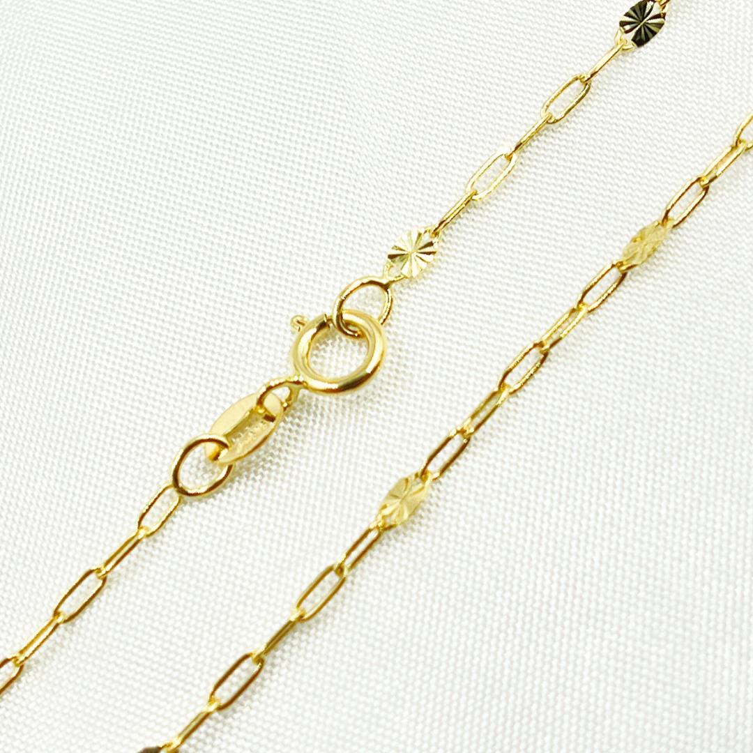 14k Solid Gold Smooth Paperclip & Diamond Cut Oval Link Finished Necklace. 035FV84