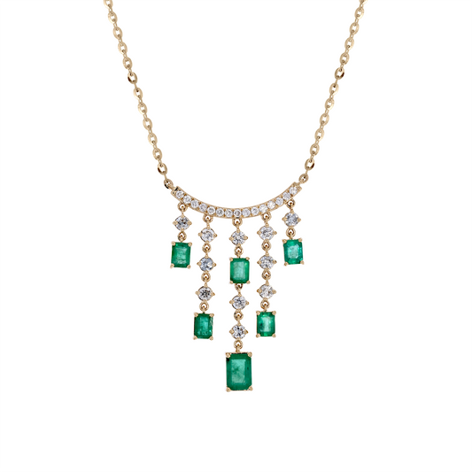 NFI72687EM. 14K Solid Gold Diamond and Gemstone Dangle Necklace