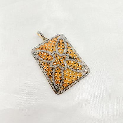 DP159. Diamond Sterling Silver Rectangle Pendant with Gemstone