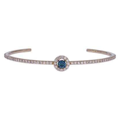 BNJ68619B. 14K Gold Blue & White Diamond Elegant Open Bangle