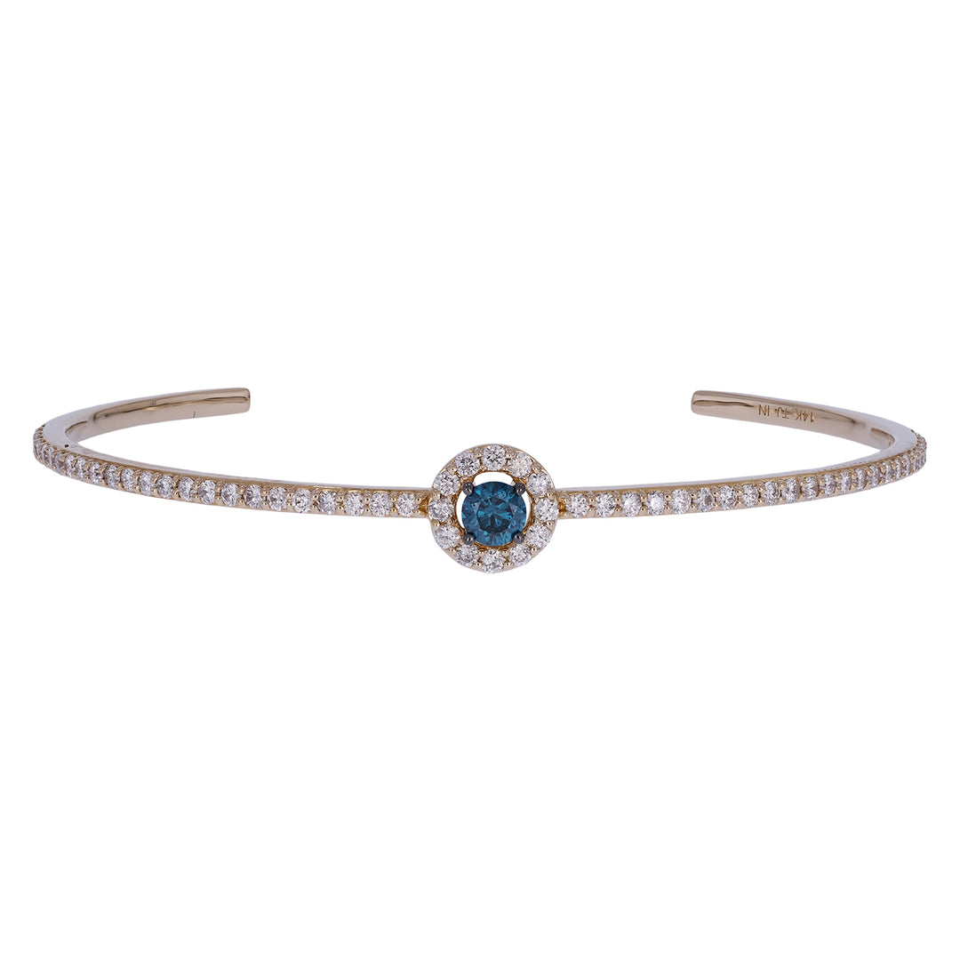BNJ68619B. 14K Gold Blue & White Diamond Elegant Open Bangle