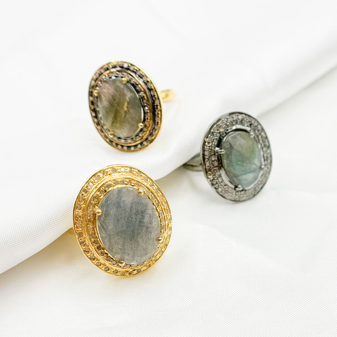 DE016. Diamond Sterling Silver Labradorite Oval Ring