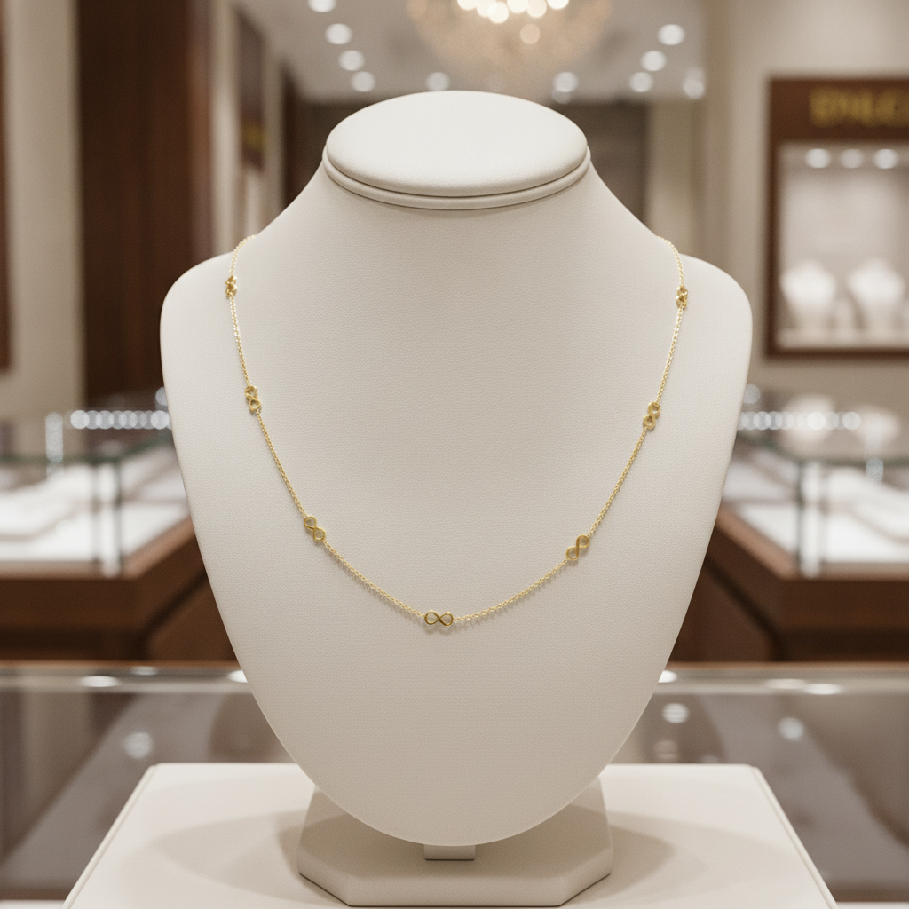 NKSET399. 14k Solid Yellow Gold Infinity Link Necklace