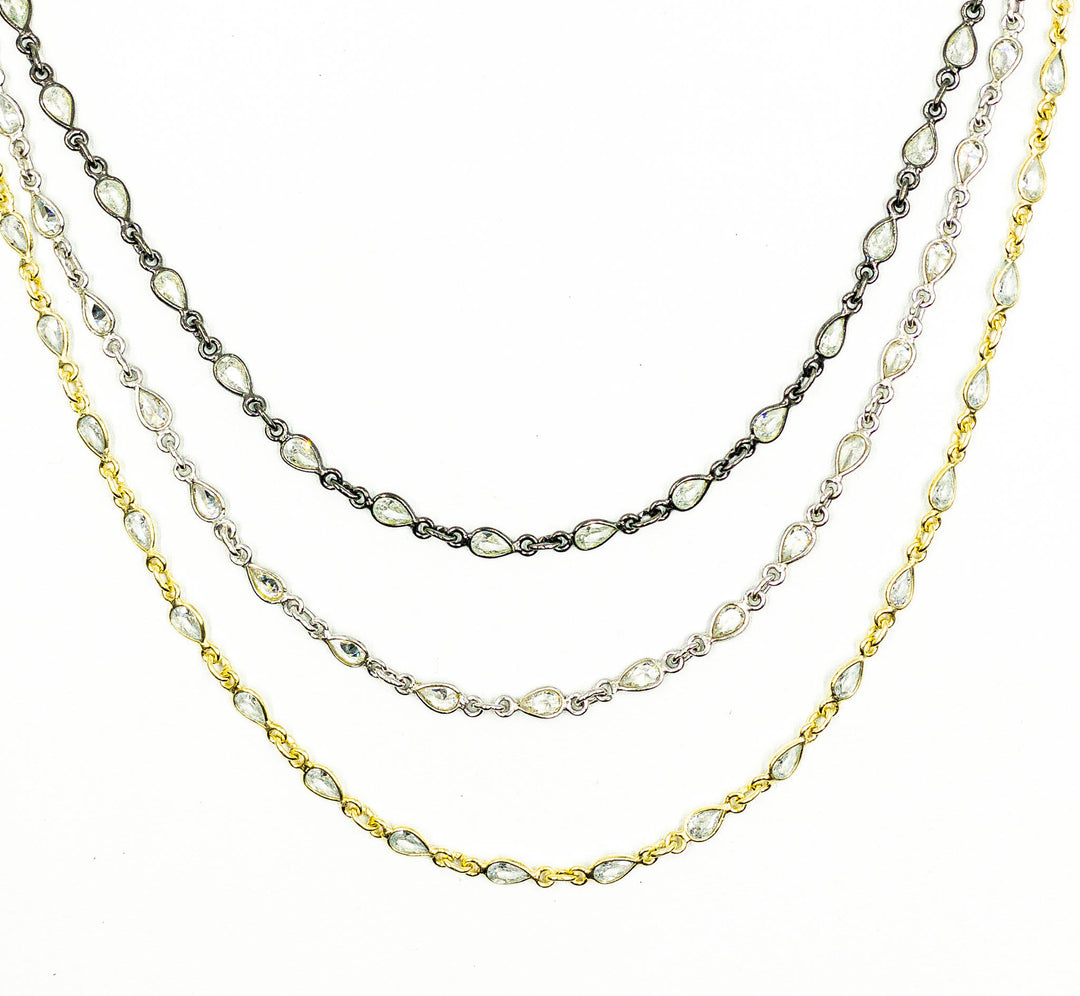 Cubic Zirconia Pear Shape Connected Chain. CZ23
