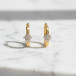 Load image into Gallery viewer, EHD57626. 14K Solid Yellow Gold Diamond Flower Huggie Hoop Earrings