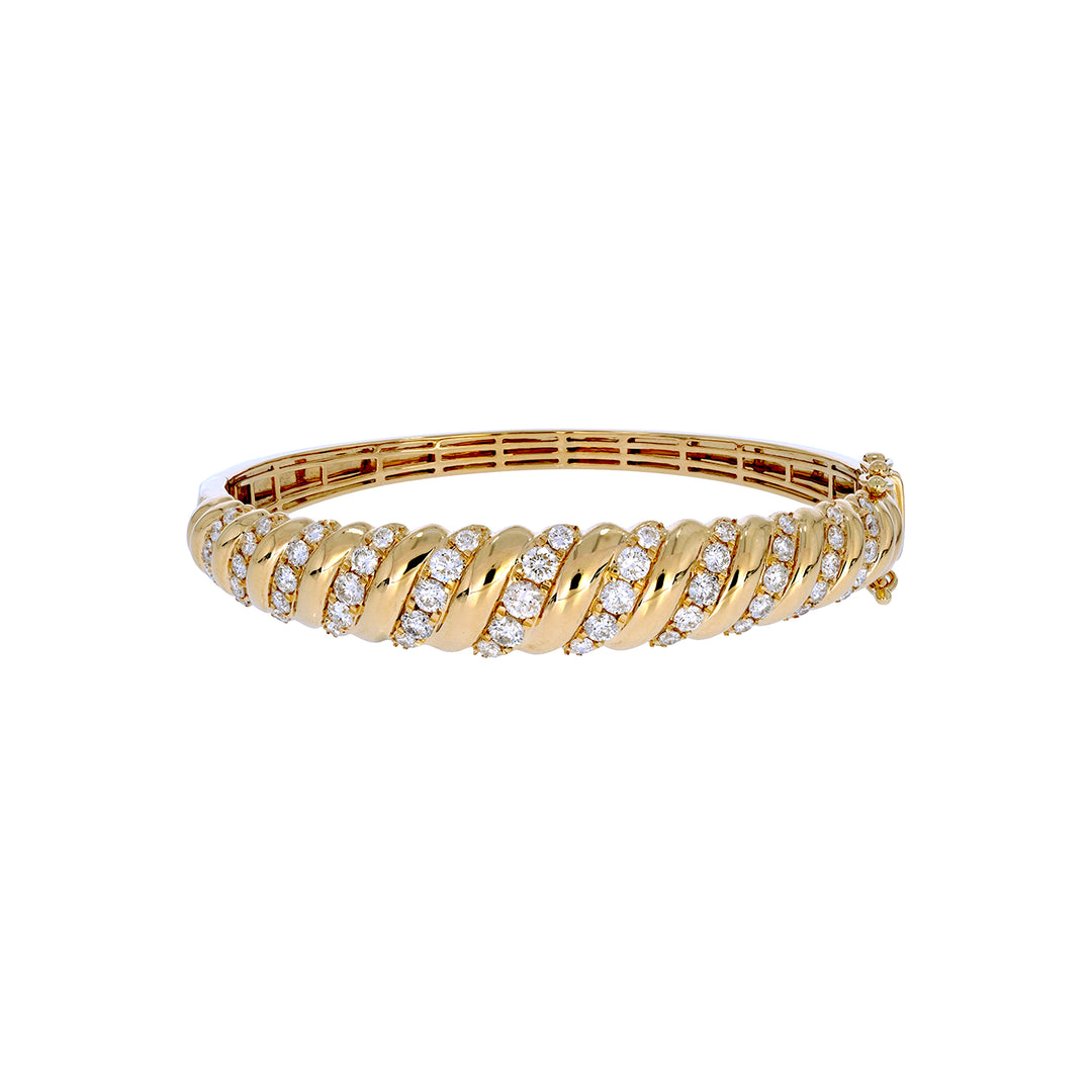 BNQ68518. 14K Solid Gold Twisted Fancy Bangle with Diamonds