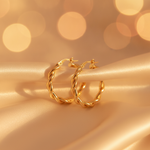 Load image into Gallery viewer, 15850003133. 14K Solid Gold Twist Double Round Hollow Hoop Earrings