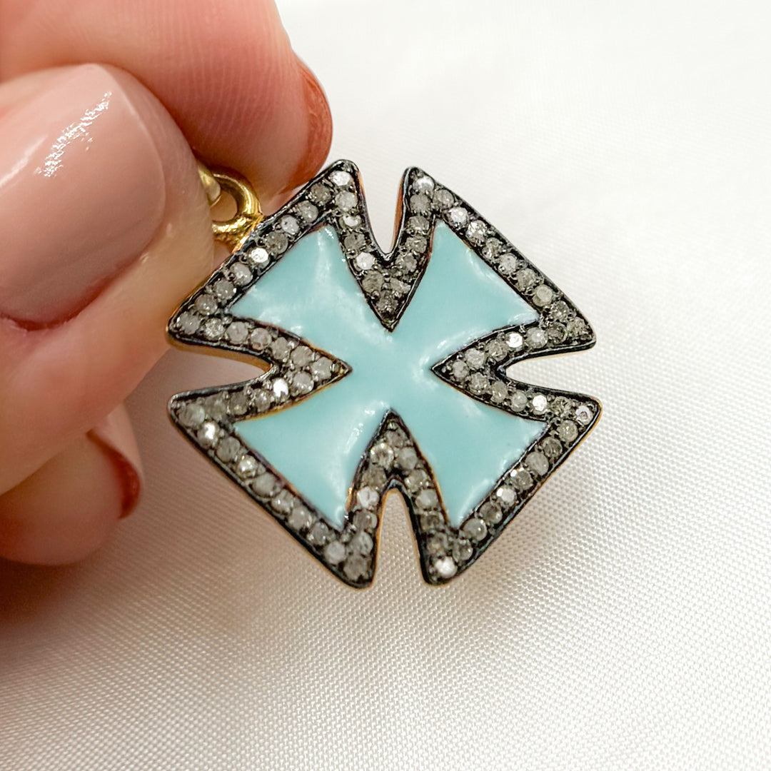 DP286A. Diamond Sterling Silver Cross Enamel Pendant