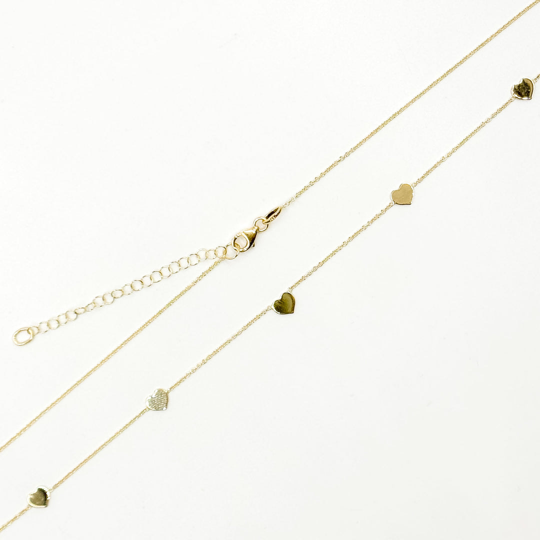 NKSET418. 14k Solid Yellow Gold Heart Link Necklace