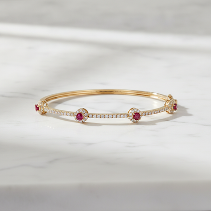 BNJ68672. 14K Solid Gold Diamond & Gemstone Bangle