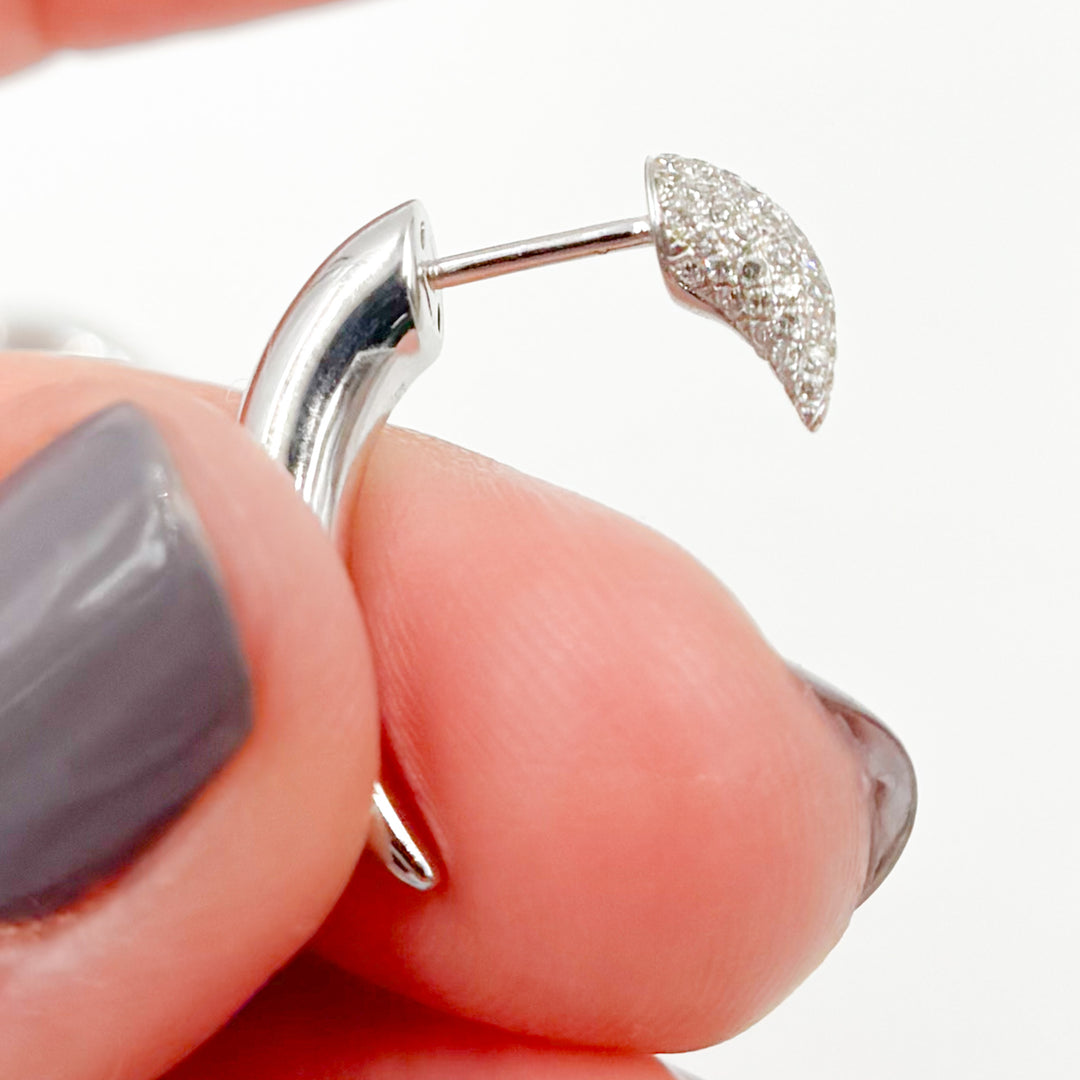EFG53690. 14k Solid White Gold Diamond Double Horn Studs Earrings