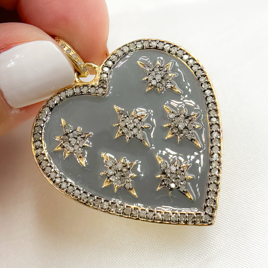 DP040A. Diamond Sterling Silver Heart and Stars Enamel Pendant