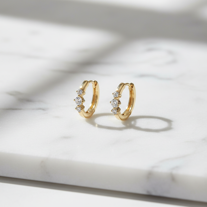 EHE57395. 14K Solid Yellow Gold Diamond Hoop Earrings
