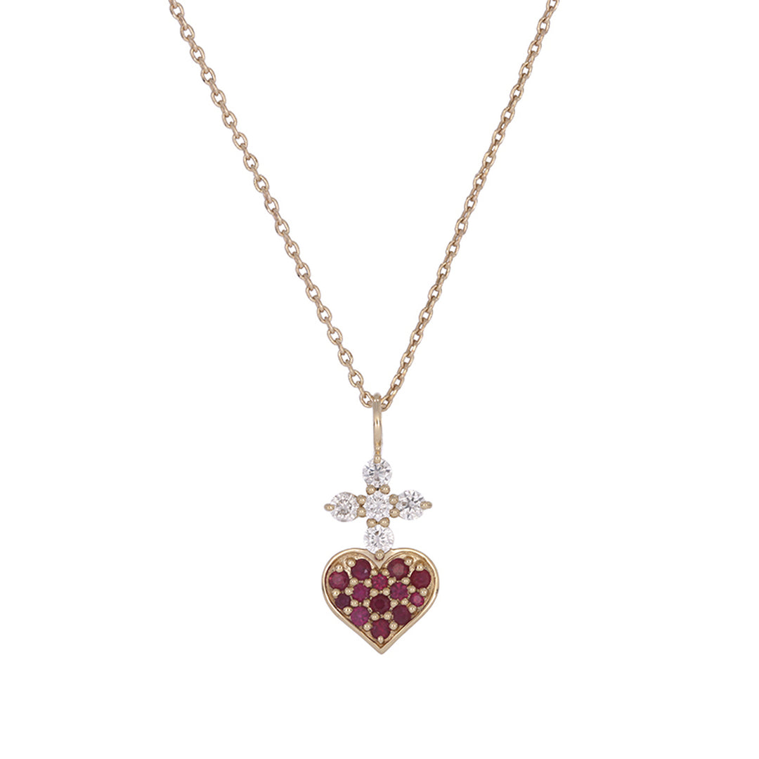 14k Solid Gold Diamond and Gemstone Heart Necklace