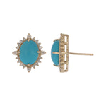 Load image into Gallery viewer, CE97428TQ9X7. 14k Solid Gold Diamond and Turquoise Oval Stud Earrings