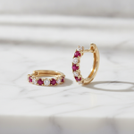 Load image into Gallery viewer, EHE57608. 14K Solid Gold Diamond and Gemstone Huggies