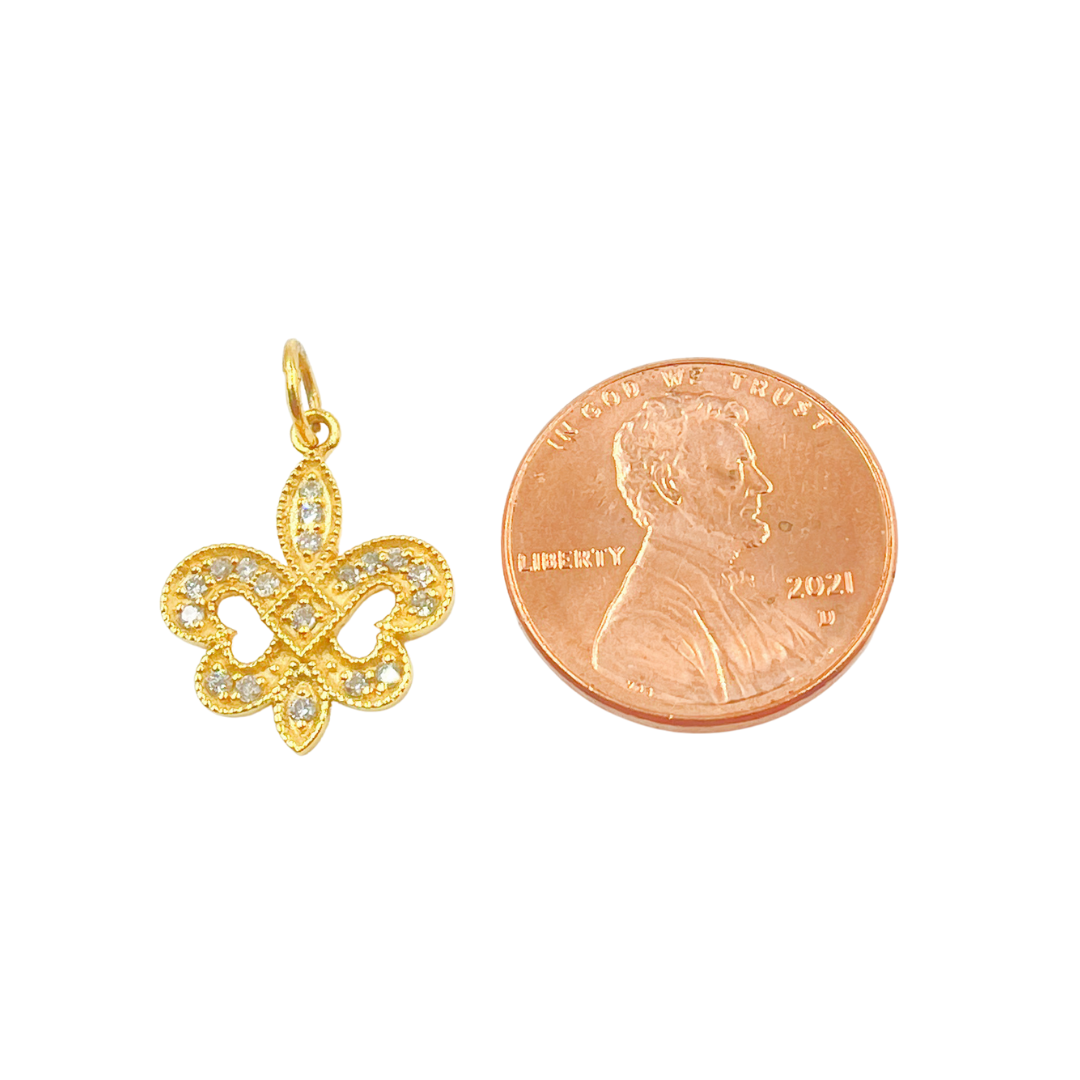 14K Solid Gold Fleur de Lis Pendant with Diamonds. GDP278