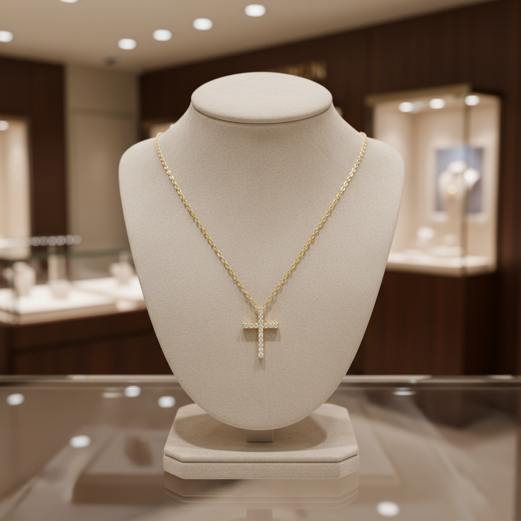 PCA44454. 14k Solid Gold Diamond Cross Necklace