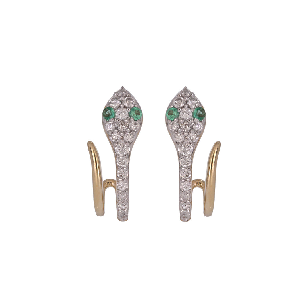 EFF53756EM. 14K Solid Gold Diamond and Emerald Earring