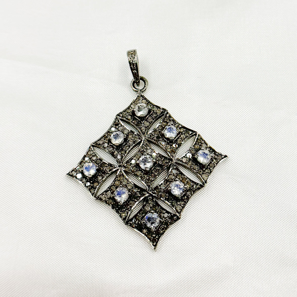 DP168. Diamond Sterling Silver Rhombus Shape Pendant with Gemstone