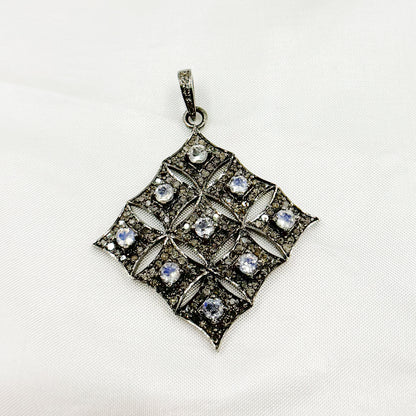 DP168. Diamond Sterling Silver Rhombus Shape Pendant with Gemstone