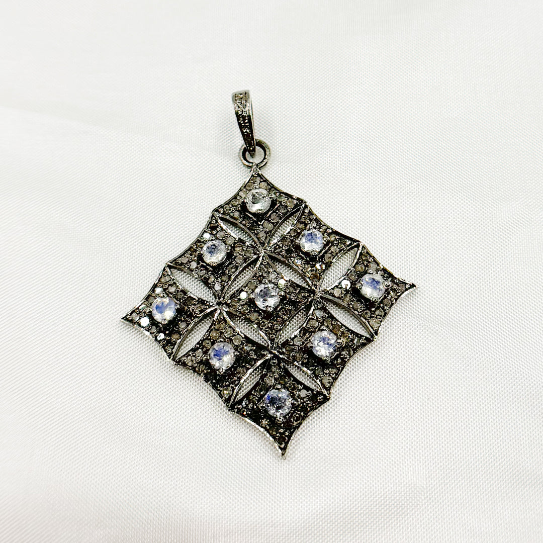 DP168. Diamond Sterling Silver Rhombus Shape Pendant with Gemstone