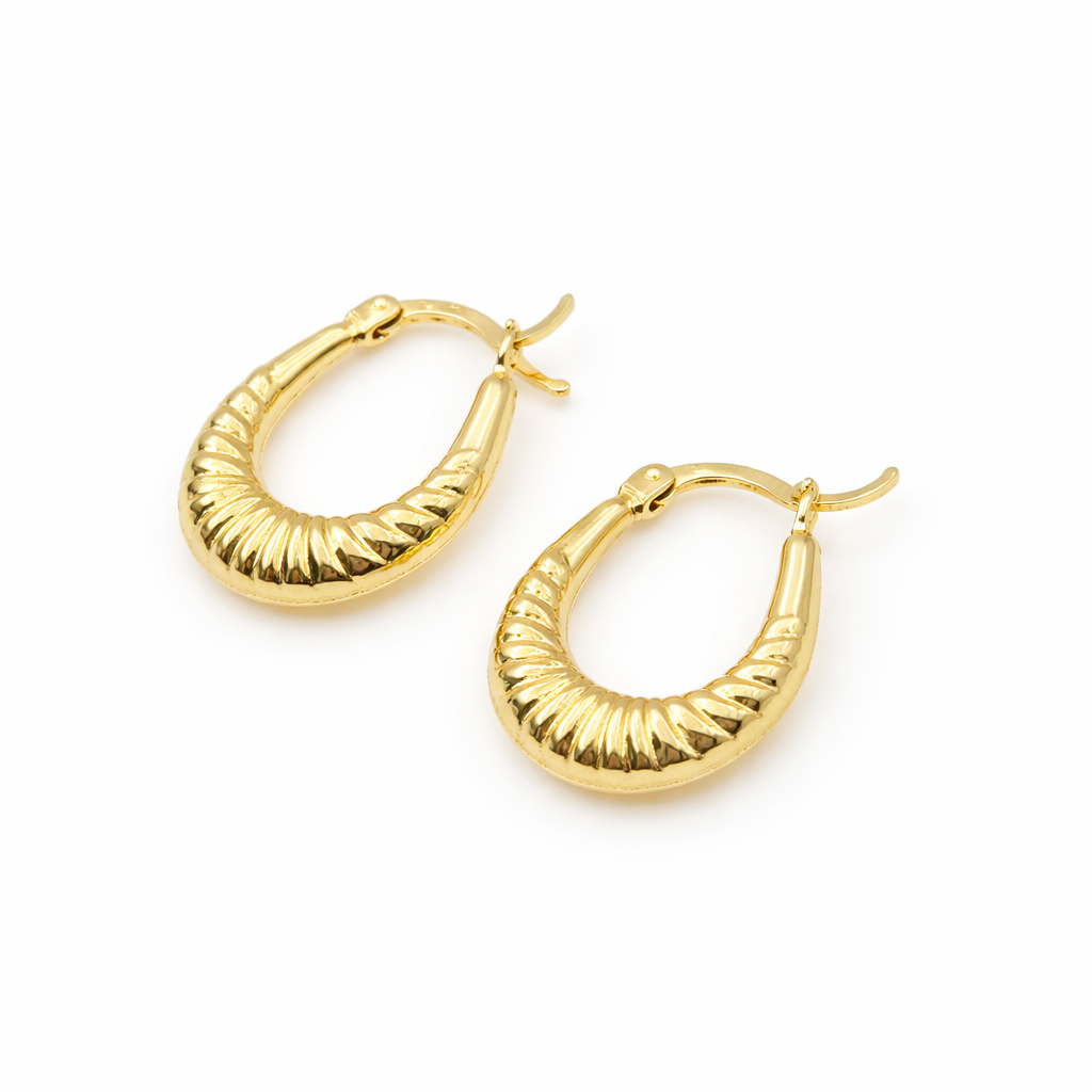 GER177. 14K Solid Gold Croissant Hoops