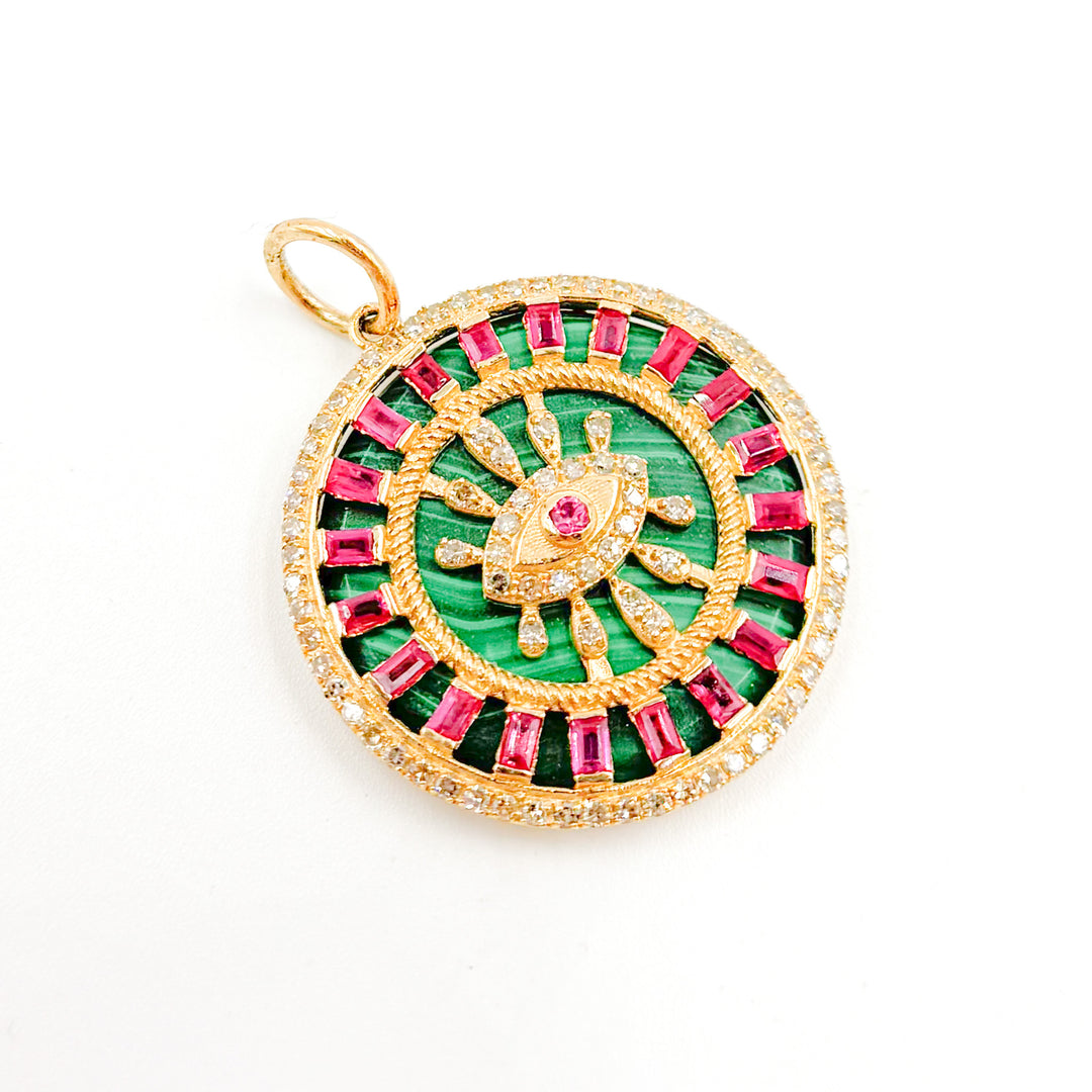 14K Gold Round Evil Eye Pendants