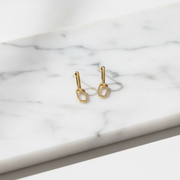 GER170. 14K Solid Gold Diamond Dangle Ovals Earrings