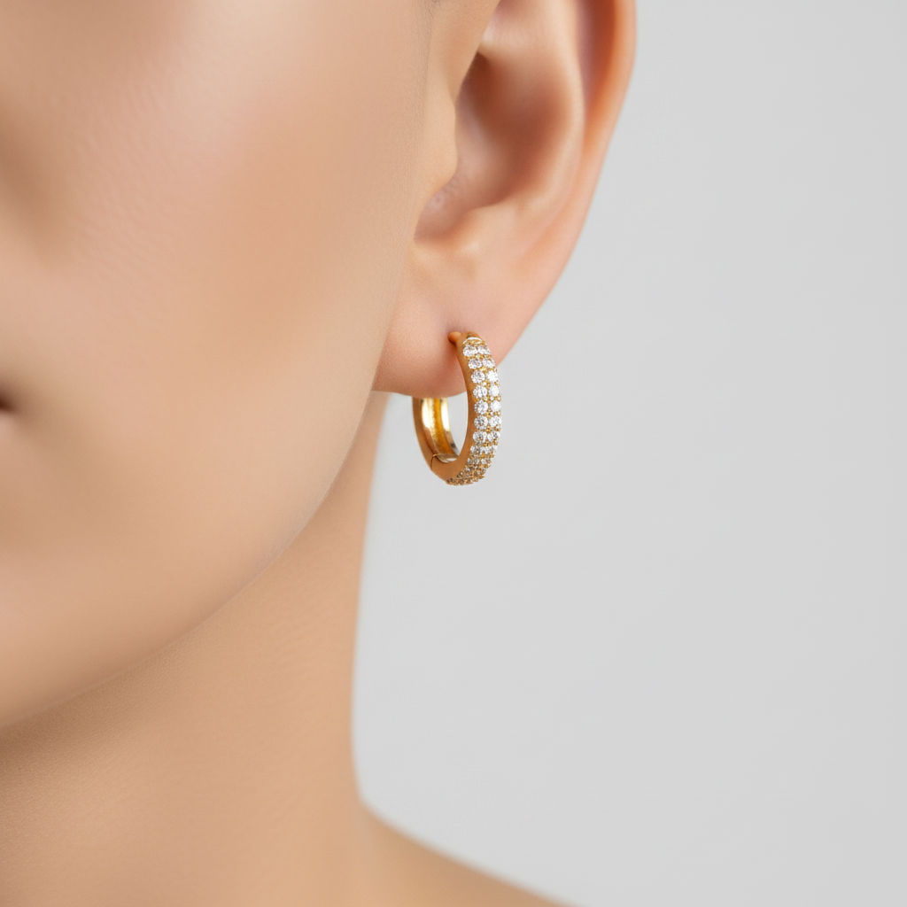 EHC57402. 14K Solid Yellow Gold Diamond Hoop Earrings