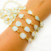 White Opal Oval Shape Bezel Gold Plated Wire Chain