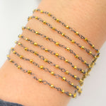 Load image into Gallery viewer, PYR14. Black Rhodium Sterling Silver and Gold Pyrite Wire Wrapped Beads Chain
