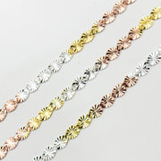 Z120GSR. White Silver, Gold Plated, and Rose Gold Plated Silver Diamond Cut Marina Chain