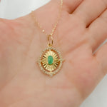 Load image into Gallery viewer, 14k Solid Gold Diamond and Emerald Oval Charm.  GDP651
