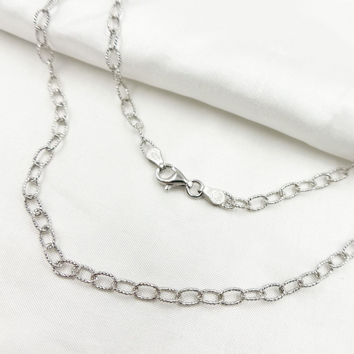 White Rhodium Sterling Silver Textured Cable Necklace