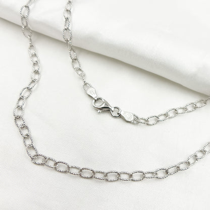 White Rhodium Sterling Silver Textured Cable Necklace