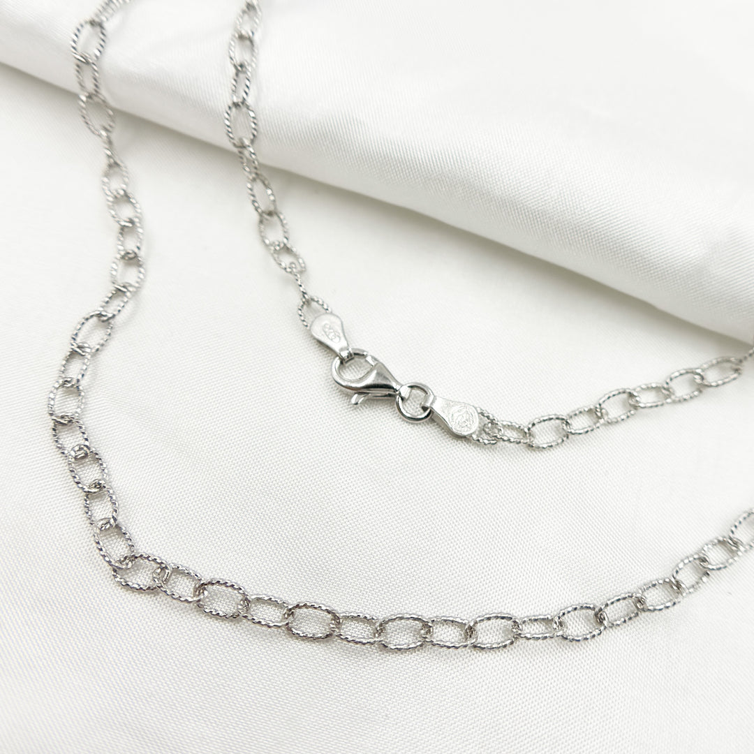 80DRH. White Rhodium Sterling Silver Textured Cable Necklace