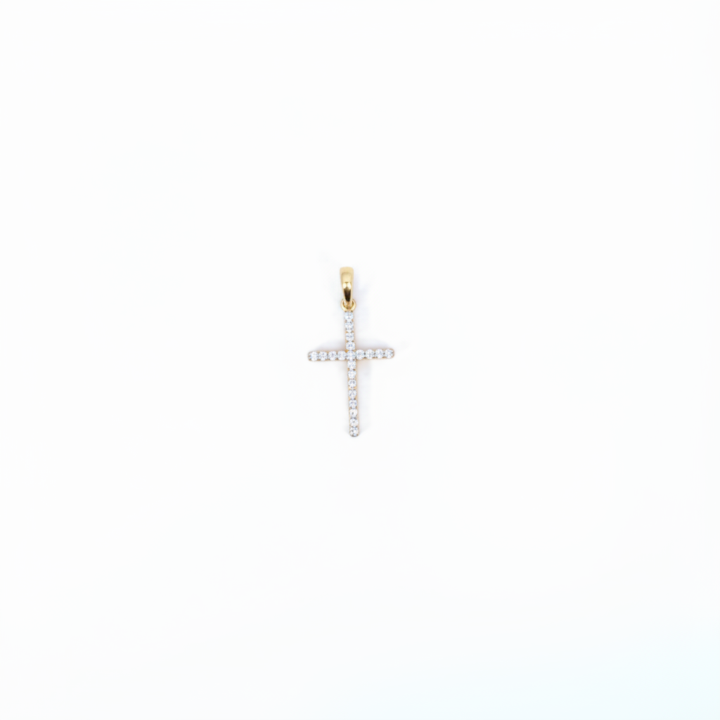 PN115432Y14DI1. 14K Solid Gold Cross Diamond Charm