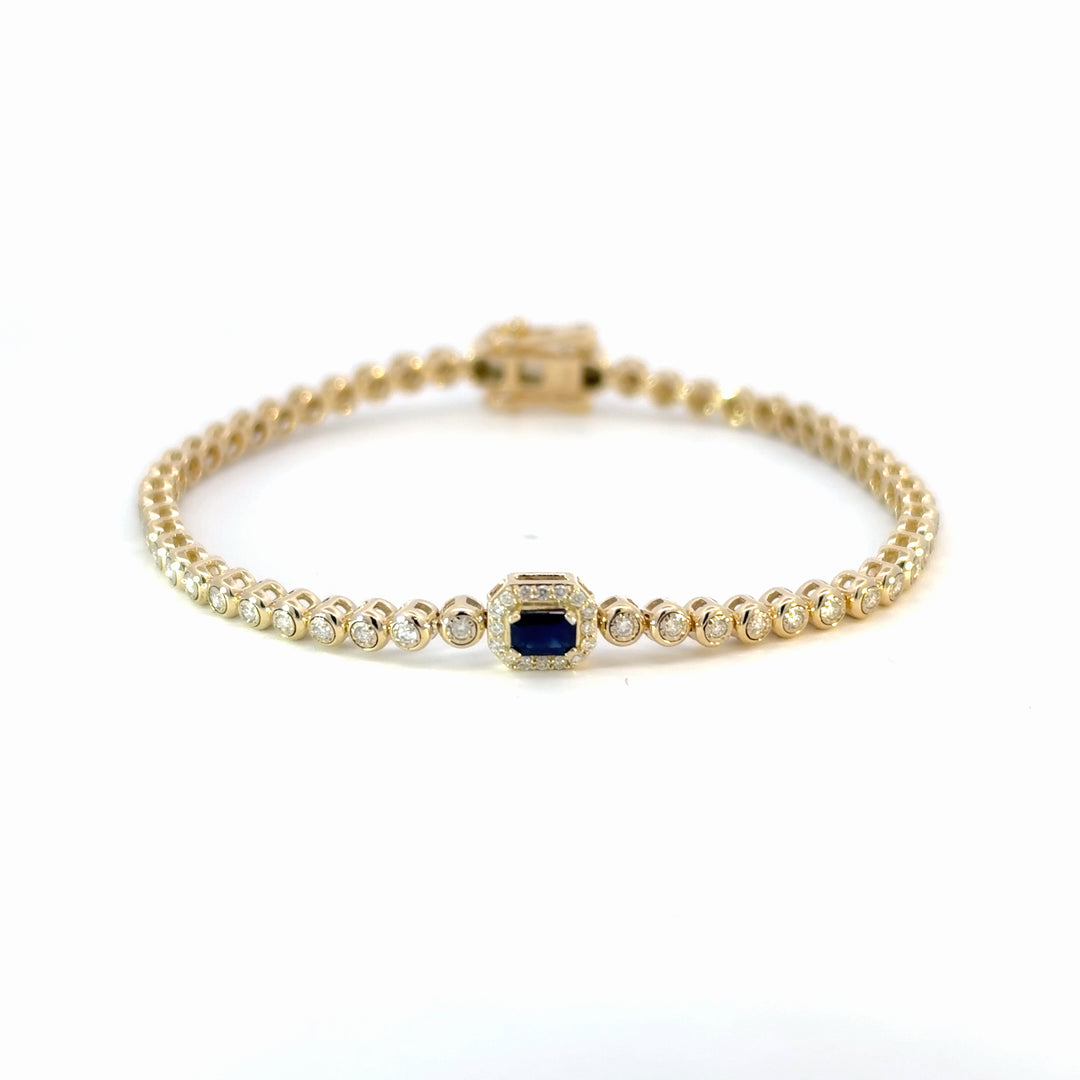 BR402520. 14K Gold Natural Blue Sapphire & Diamond Bracelet