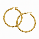 Load image into Gallery viewer, GER124. 14K Solid Gold Twisted Hollow Hoop with Engraved