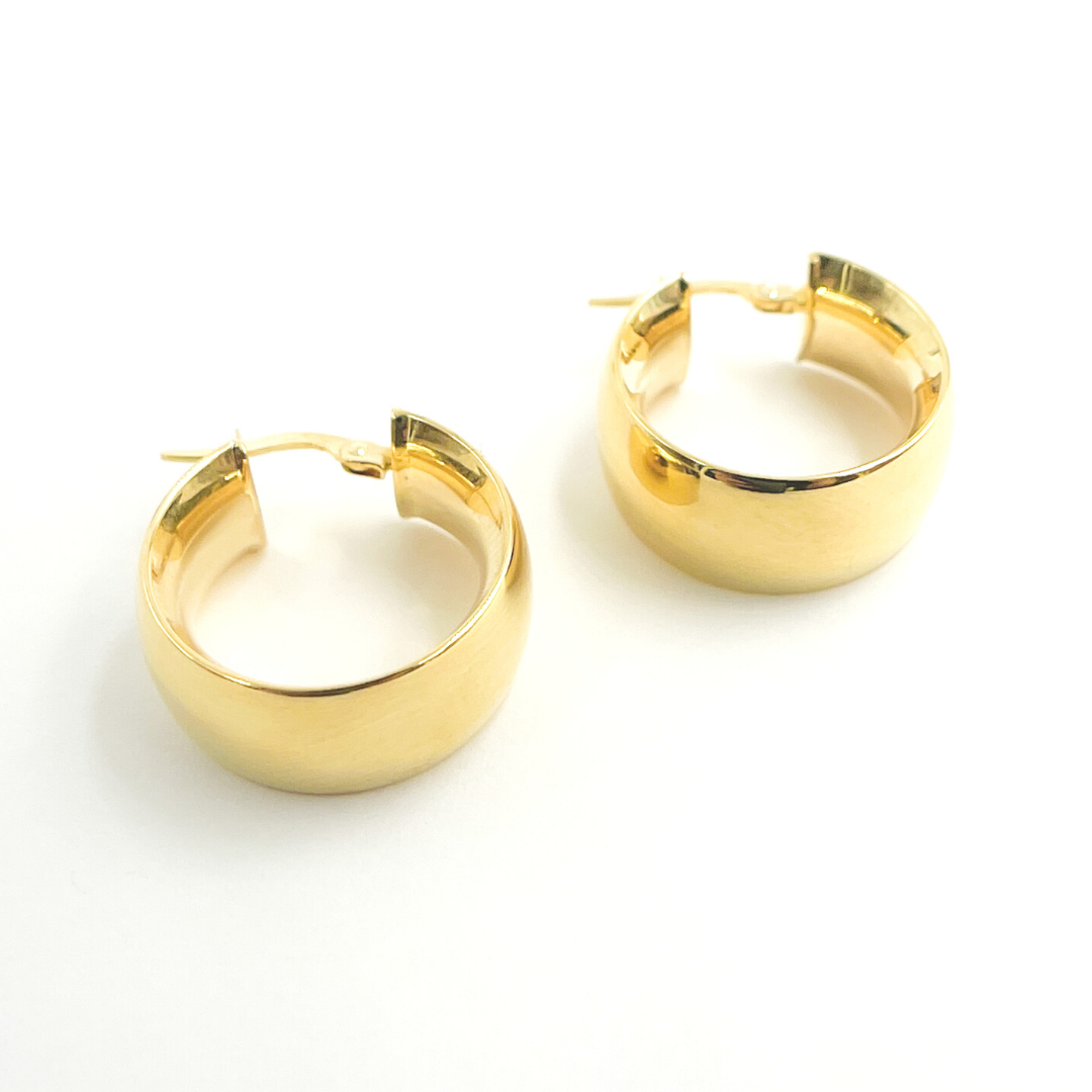 GER94. 14K Solid Gold Smooth Hoop Earrings