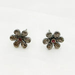 Load image into Gallery viewer, DE058. Diamond and Gemstones Sterling Silver Flower Studs
