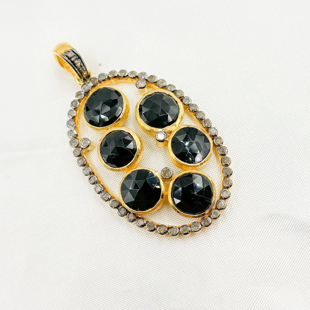 DSP017. Diamond Black Rhodium Sterling Silver Black Spinal Oval Pendant
