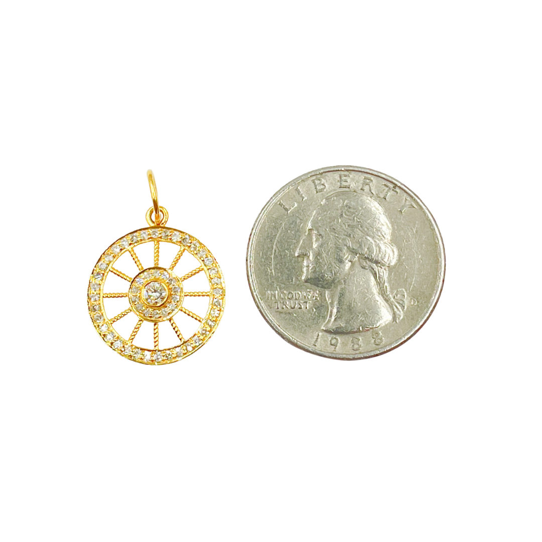 14K Solid Gold with Diamonds Circle Charm. GDP277