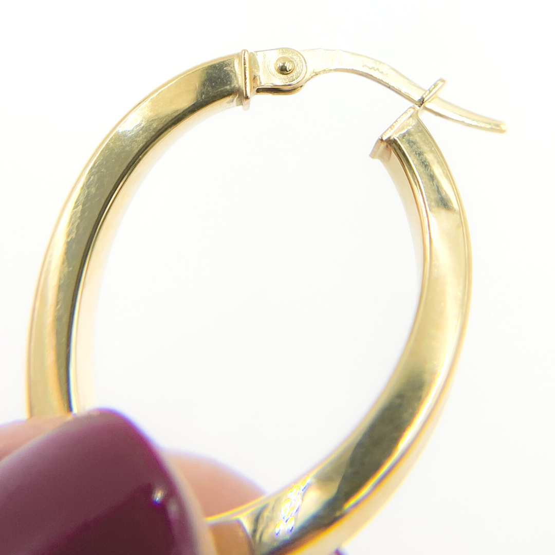 GER93. 14K Solid Gold Flat & Twisted Hoop Earrings